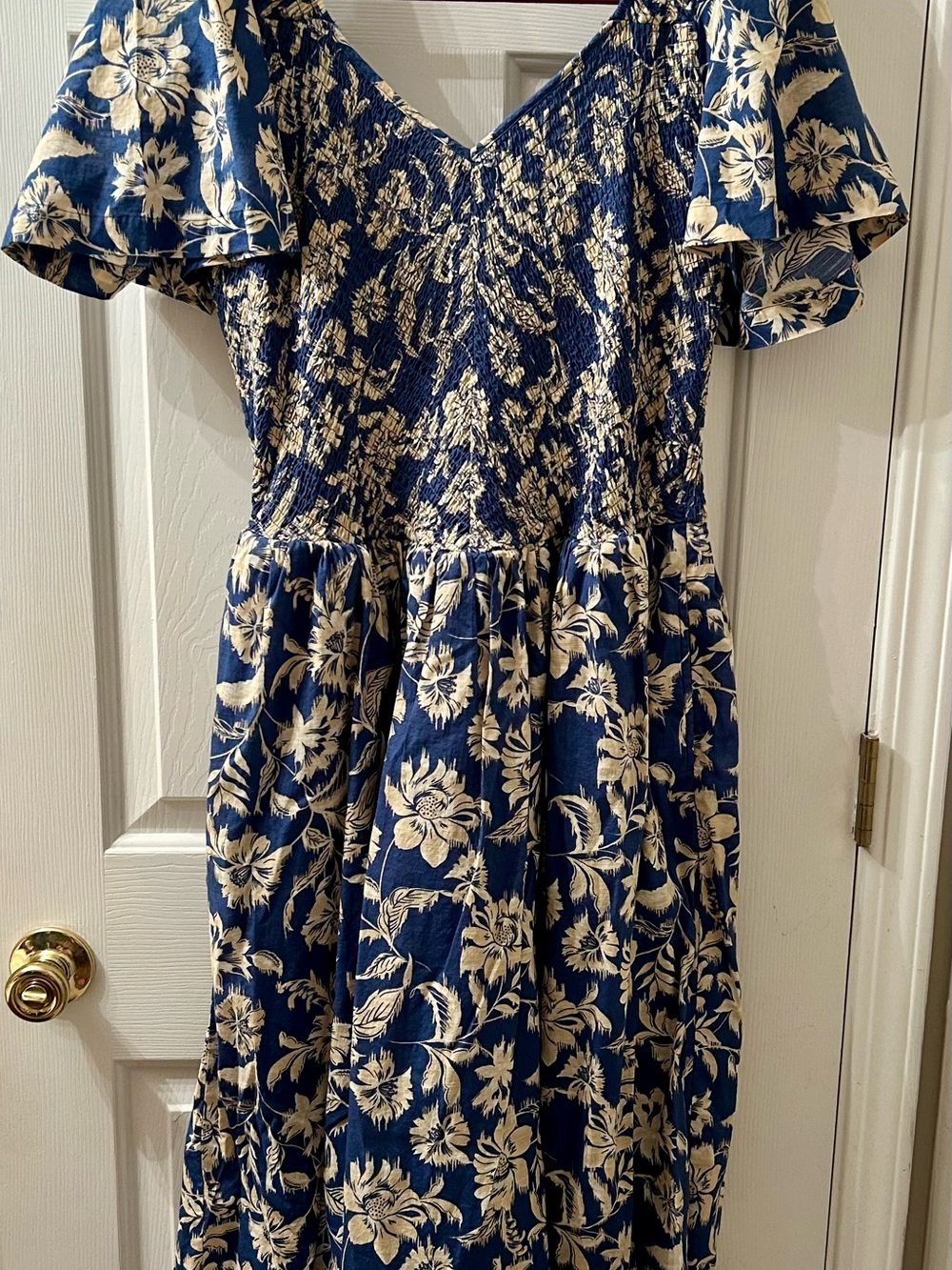 Lane Bryant Navy and Cream Floral Smocked Dress